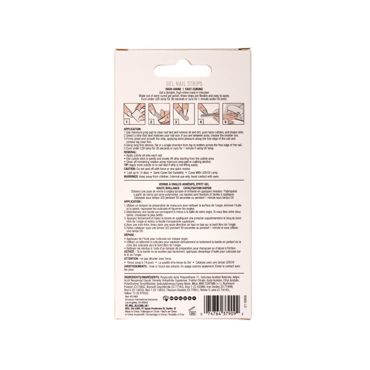 Back detail of Ardell Nail Addict Gel Nail Strips packaging.
