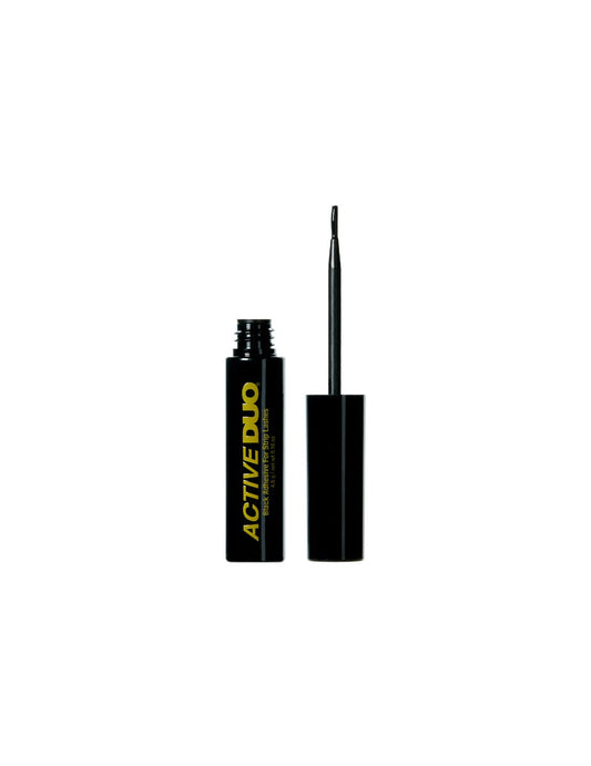 Front of uncapped Ardell Active DUO Black beside its upside down liner
