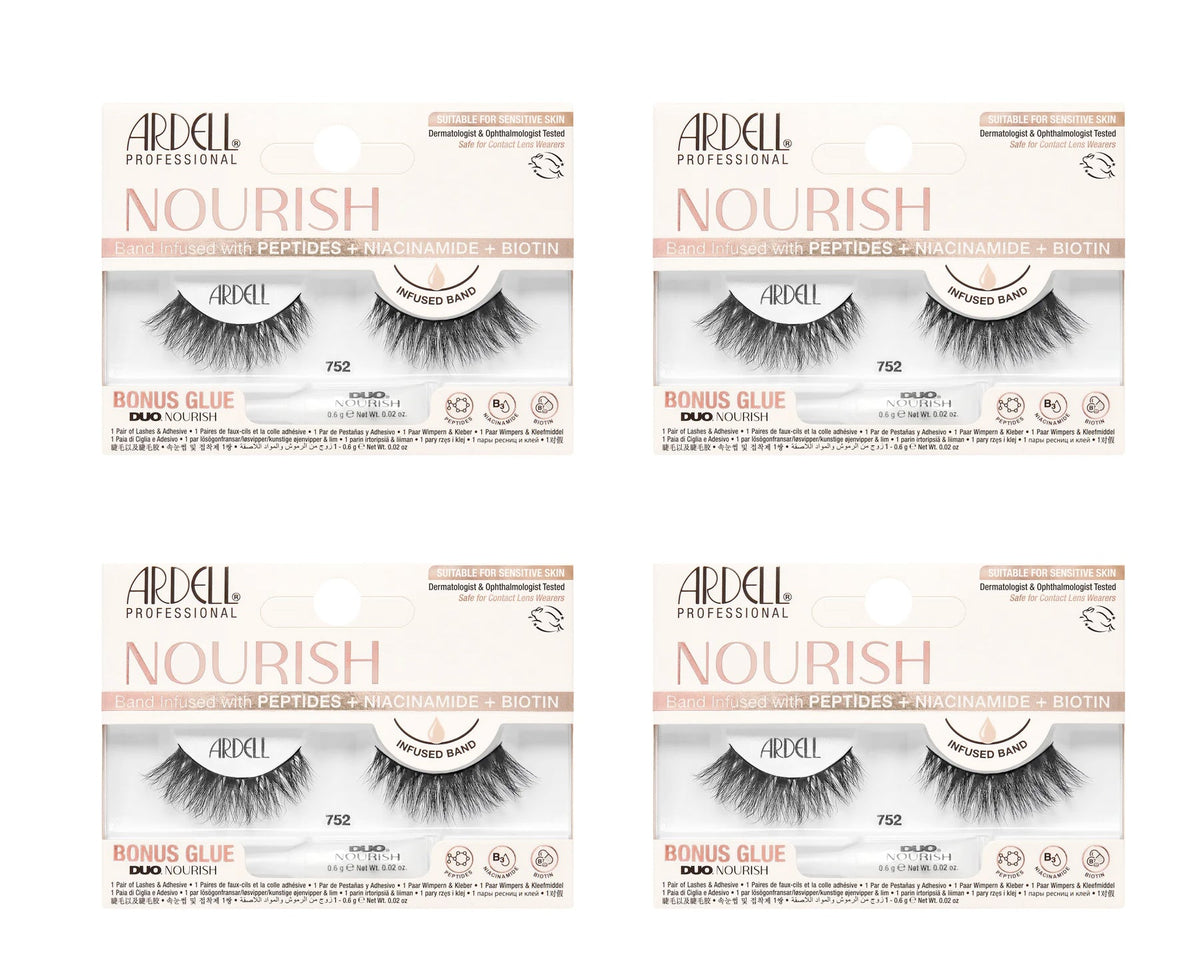 Four boxes of Ardell Nourish false eyelashes with visible branding and product details.