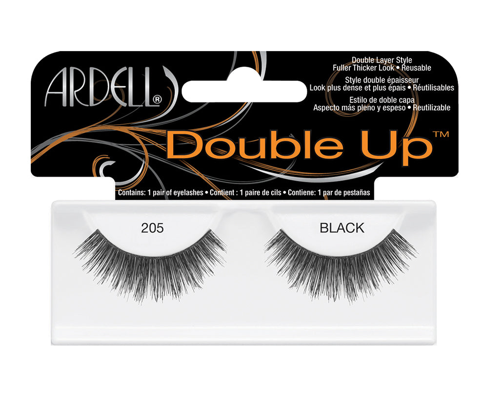 A single pair of Ardell Double Up 205 showing its two-layered lashes & rounded lash style