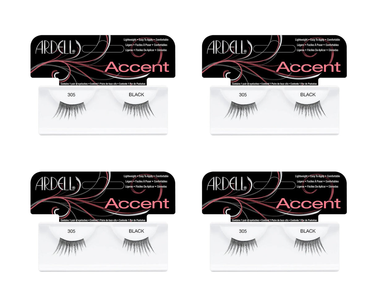 Four packages of Ardell Accent false eyelashes on a white background