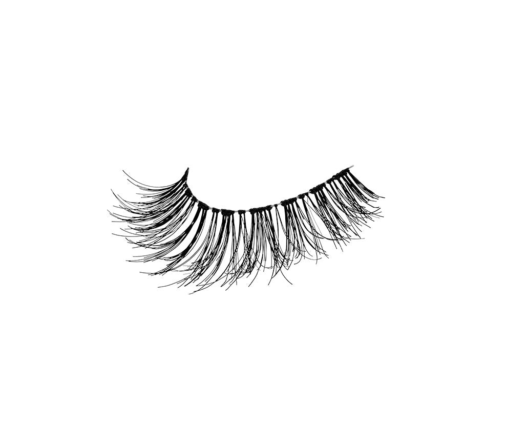 A closeup shot of Ardell Double Wispies featuring its flattery, medium volume & long lashes