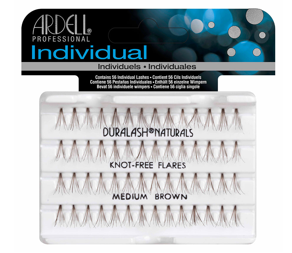 Front view of an Ardell Knot-Free Individuals - Medium (Brown) faux lashes set in complete retail wall hook packaging
