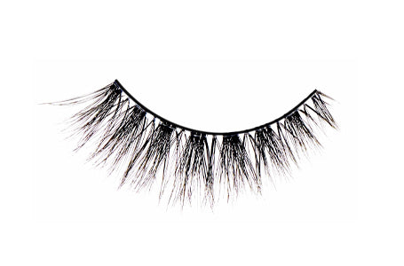 A macro shot of Fauxmink Demi Wispie lashes showing their medium volume & length, flared, crisscross, feathered & curl style
