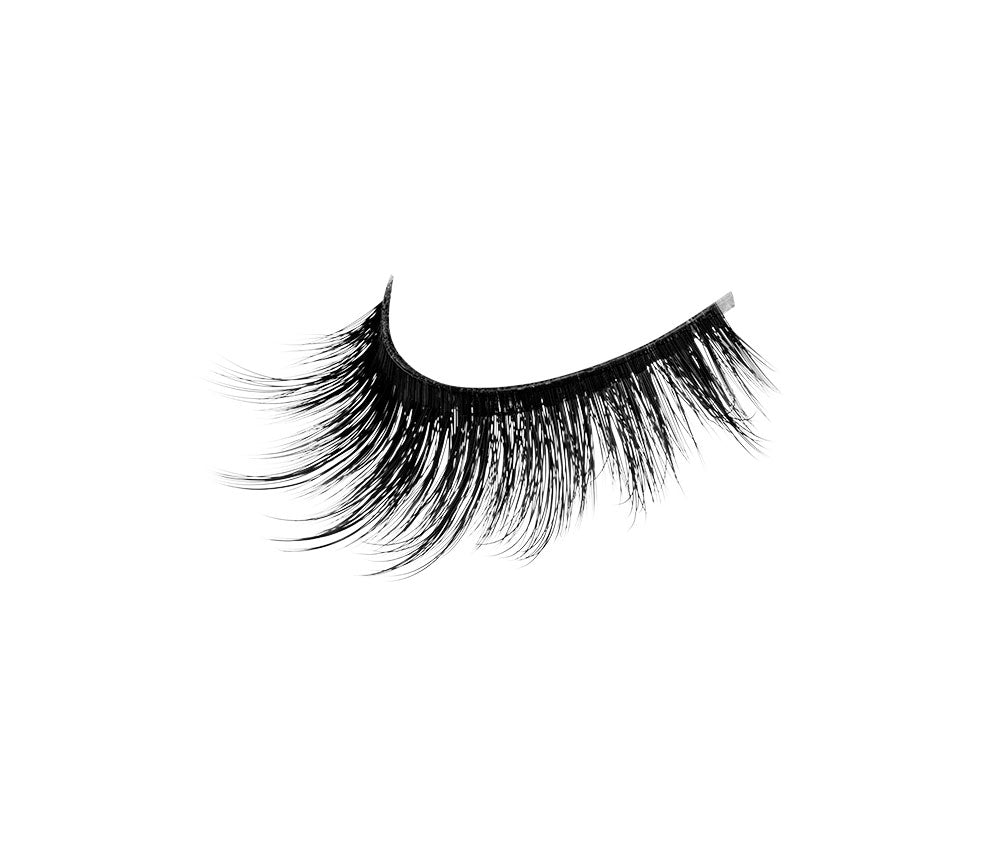 Angled view of Ardell Fauxmink 854 showing its uneven lash lengths and feathery features