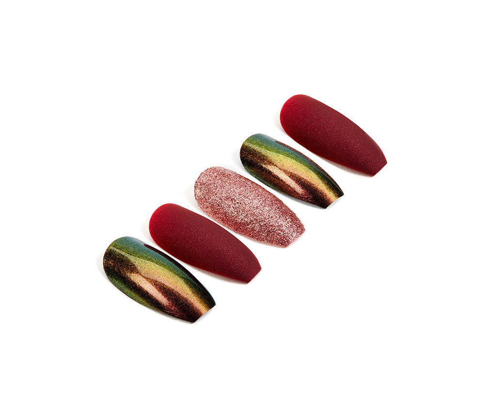 Ardell Nail Addict Artificial Nail in Red Cateye and coffin shape