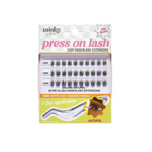 Front view of Ardell Winks Press on Lash underlash extensions galore natural packaging