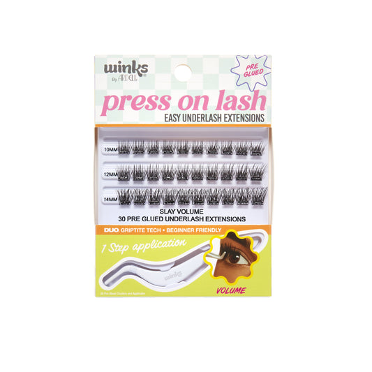 Front view of Ardell Winks Press on Lash underlash extensions slay volume packaging