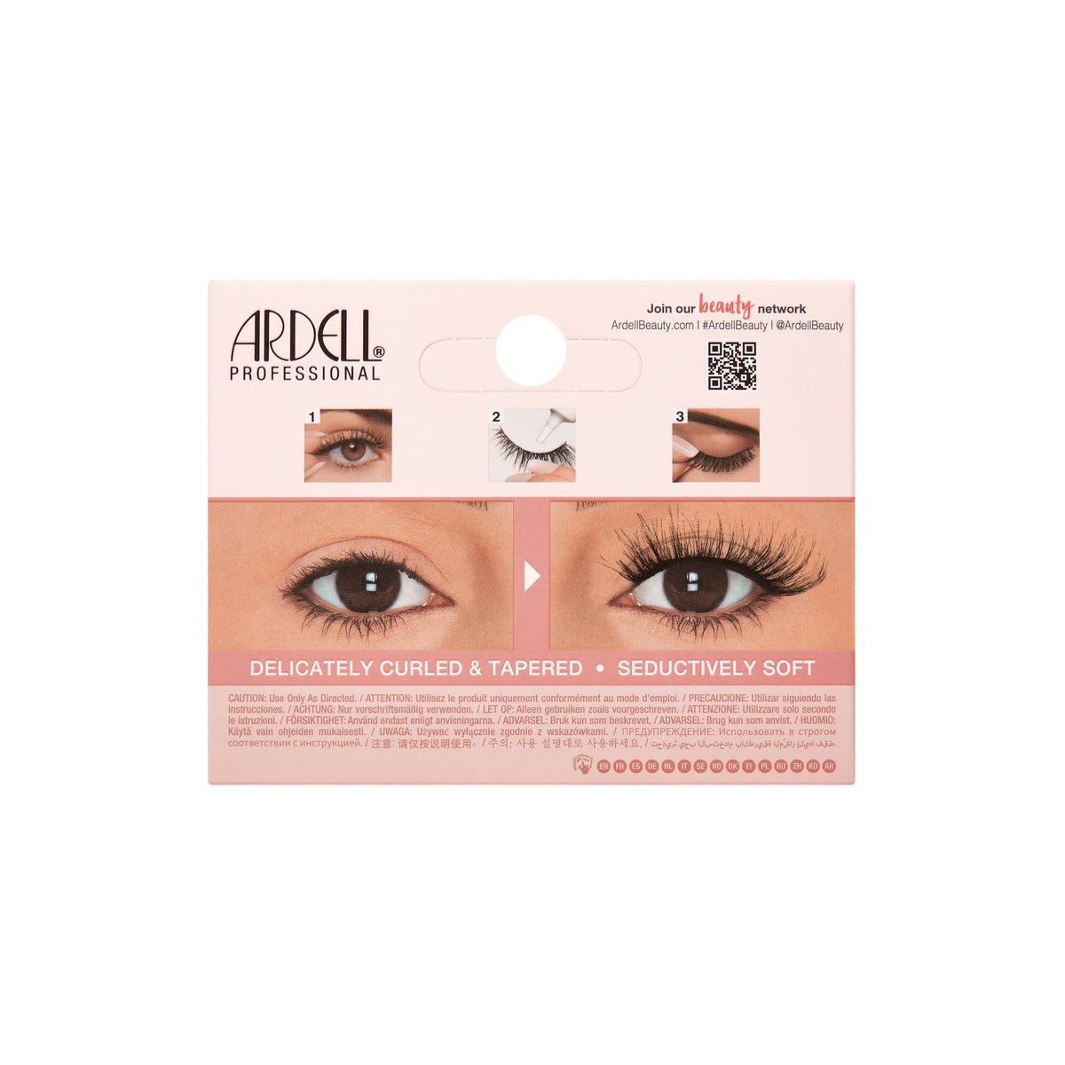 Ardell eyelash packaging with an eye illustration on a white background