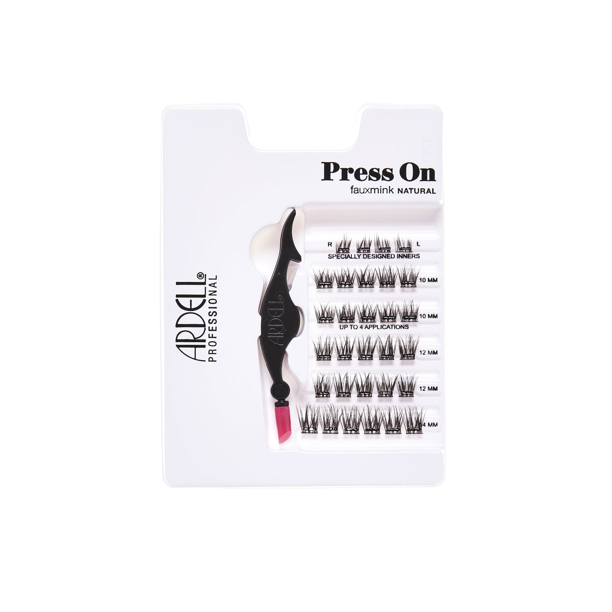 Tray of Ardell Press-On Faux Mink Natural Lashes, pre-glued and ready to apply lash segments.