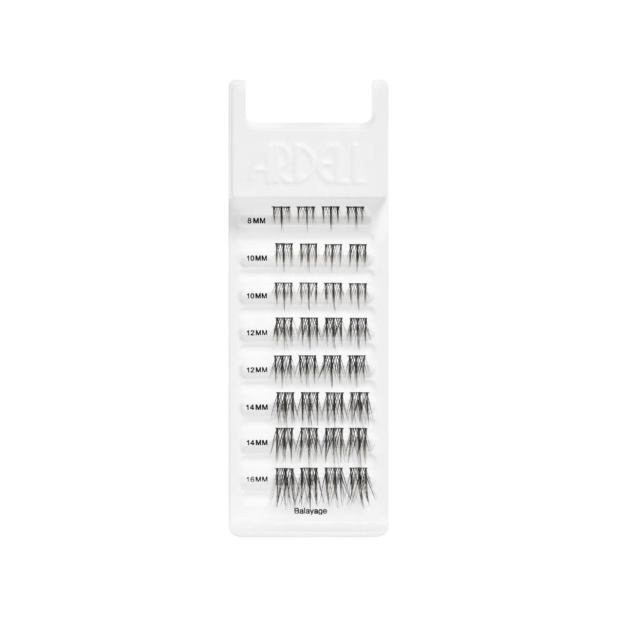 Seamless Underlash Extensions Balayage 32 ct tray showing rows of various-sized underlash extensions