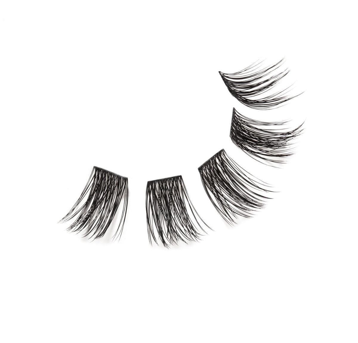 5 pieces of Seamless Underlash Extensions Fauxmink D Curl 32 ct arranged to show its wear profile