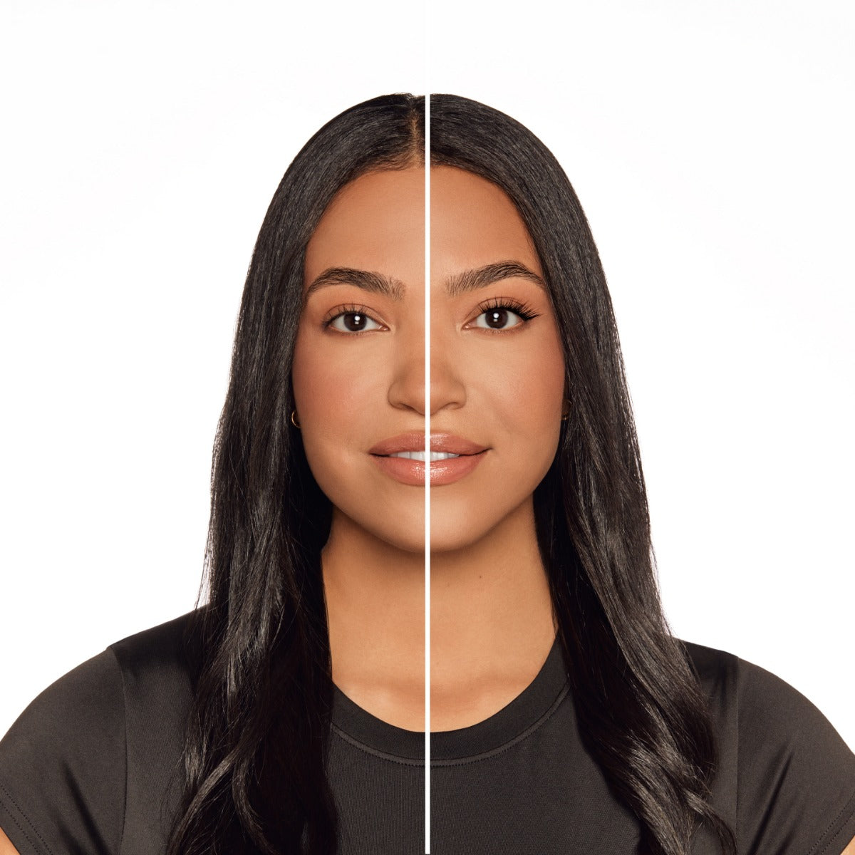 Seamless Underlash Extensions Fauxmink L Curl 32 ct worn by model with hooded eyes