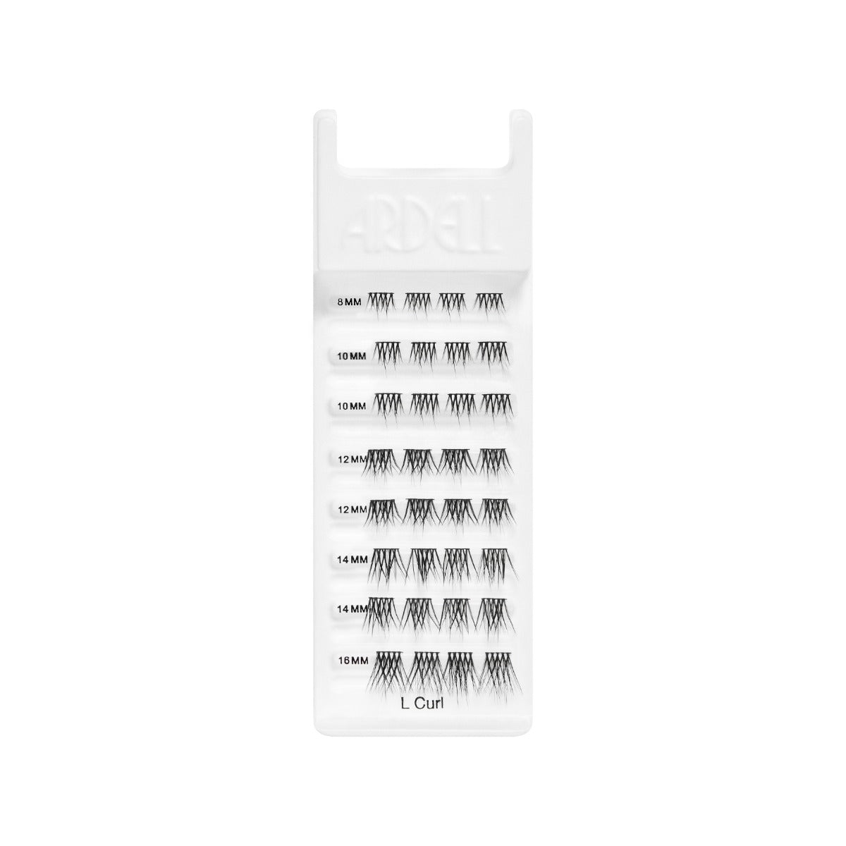 Seamless Underlash Extensions Fauxmink L Curl 32 ct tray showcasing various length underlashes