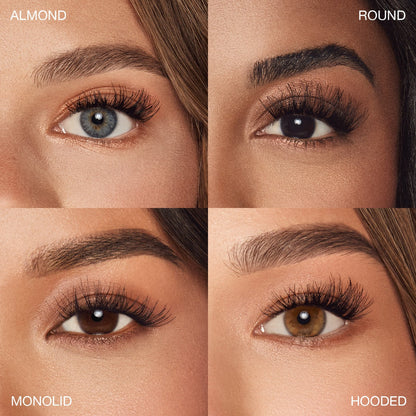 Four different eye shape of a woman using Seamless Underlash Extensions Wispies