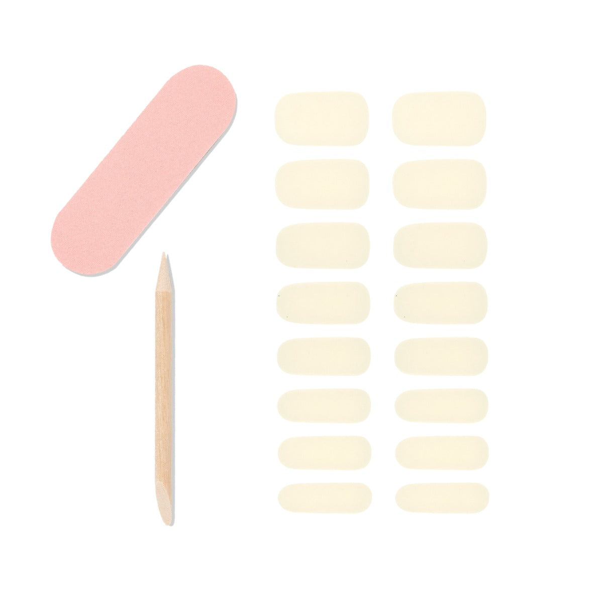 16-piece nail strips, 1-piece nail file and 1-piece orange wood stick from Ardell.