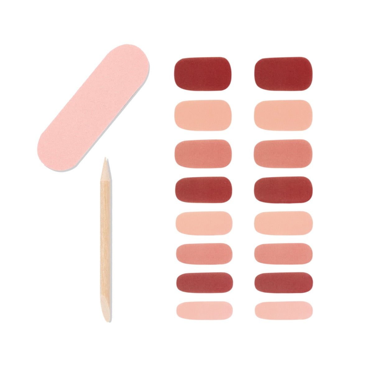Set of nail strips with 16-piece nail strips, 1 mini nail file and 1 orange wood stick