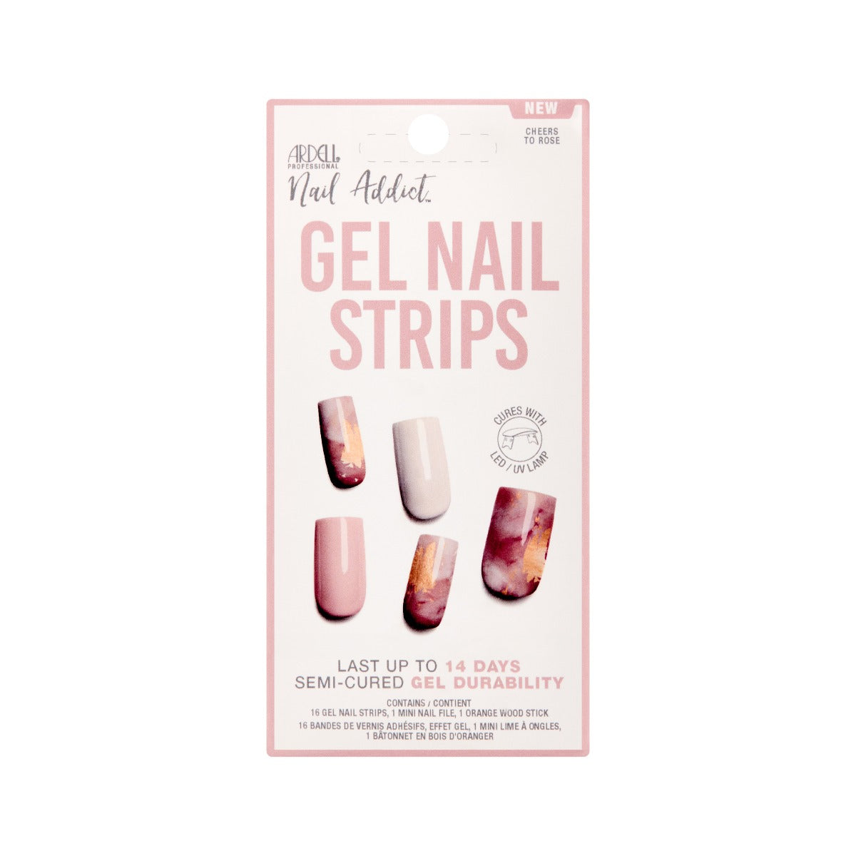 Front view of Ardell Nail Addict Gel Nail Strips wall-hooked pack.