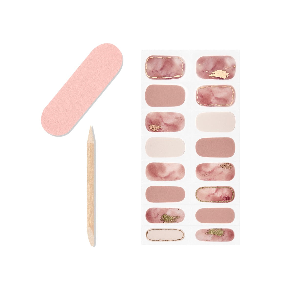 Colorful 16 gel nail strips, 1 mini dual sided nail file and 1 orange wood stick