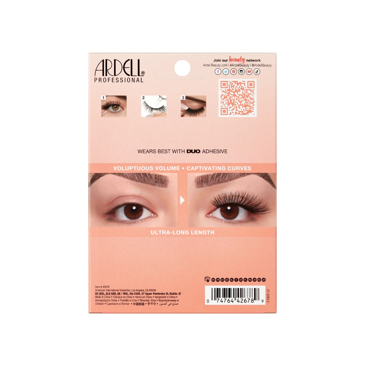 Back of 4 pair of lashes in packaging
