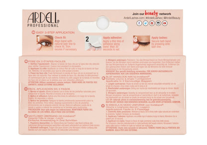 Back of Ardell Naked Lash 427 false lashes retail packaging with instructions in different languages