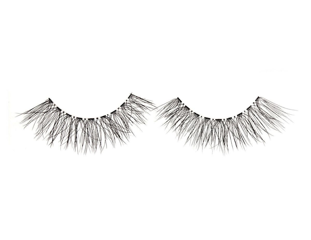 Pair of Ardell Textureyes 585 upper false lashes lay side by side isolated in a white color setting