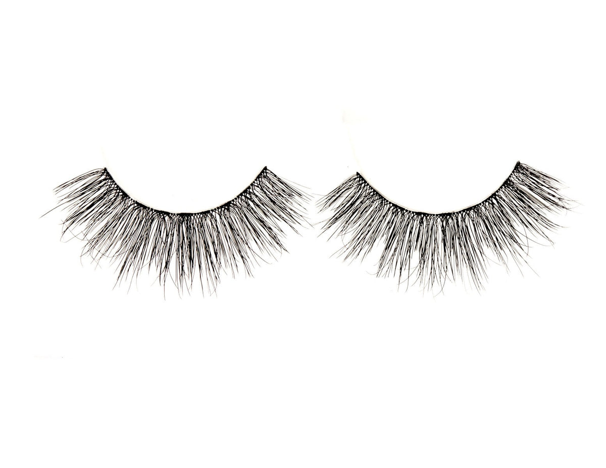 Pair of Ardell Textureyes 586 upper false lashes lay side by side in a white color background