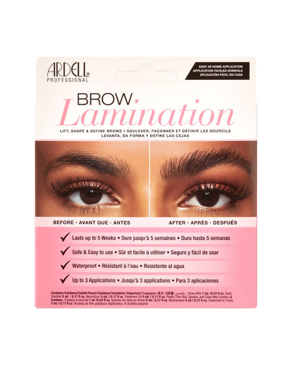 Front view of Ardell Brow Lamination Kit in retail wall hook packaging