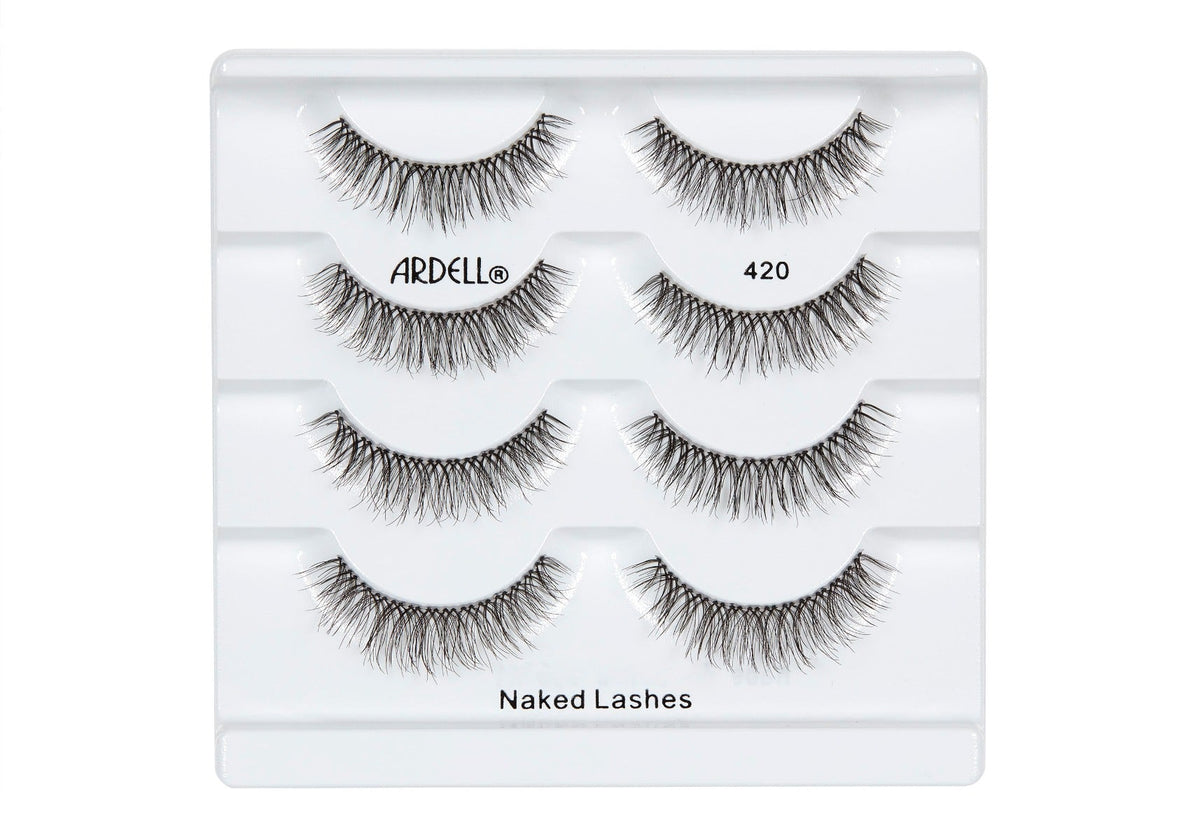 4 pairs of Ardell Naked Lash 420 faux lashes in inner multipack packaging labeled "Ardell", "421", & "Naked Lashes"