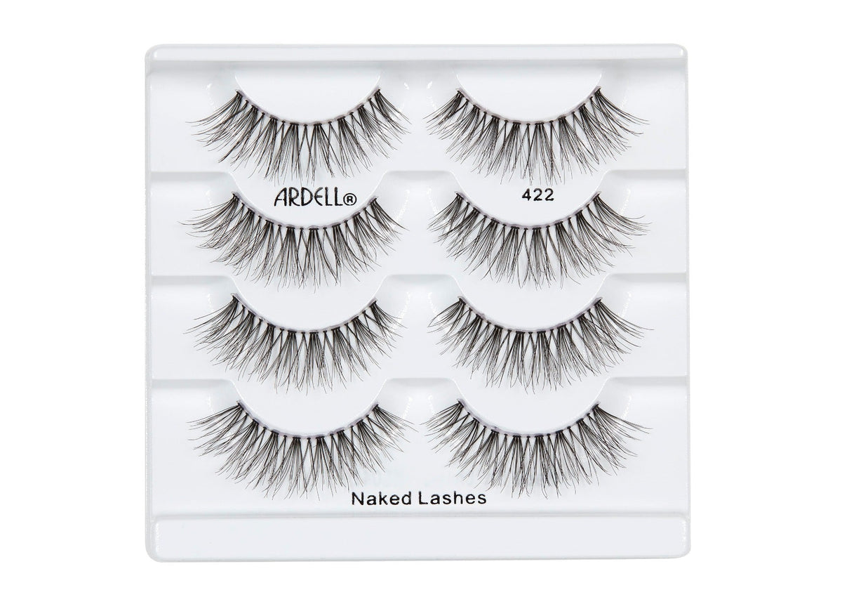 4 pairs of Ardell Naked Lash 422 faux lashes in inner multipack packaging labelled "Ardell", "422", & "Naked Lashes"