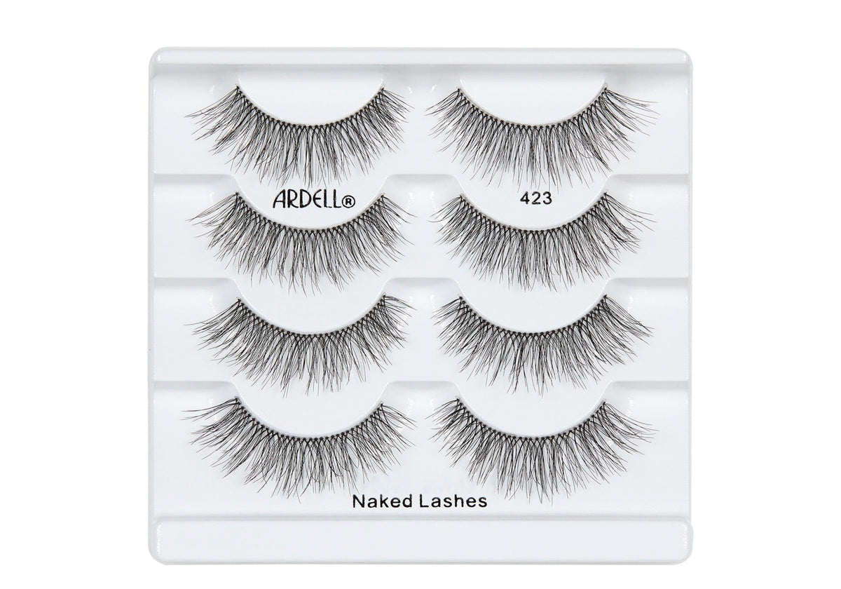 4 pairs of Ardell Naked Lash 423 faux lashes in inner multipack packaging labeled "Ardell", "423", & "Naked Lashes"