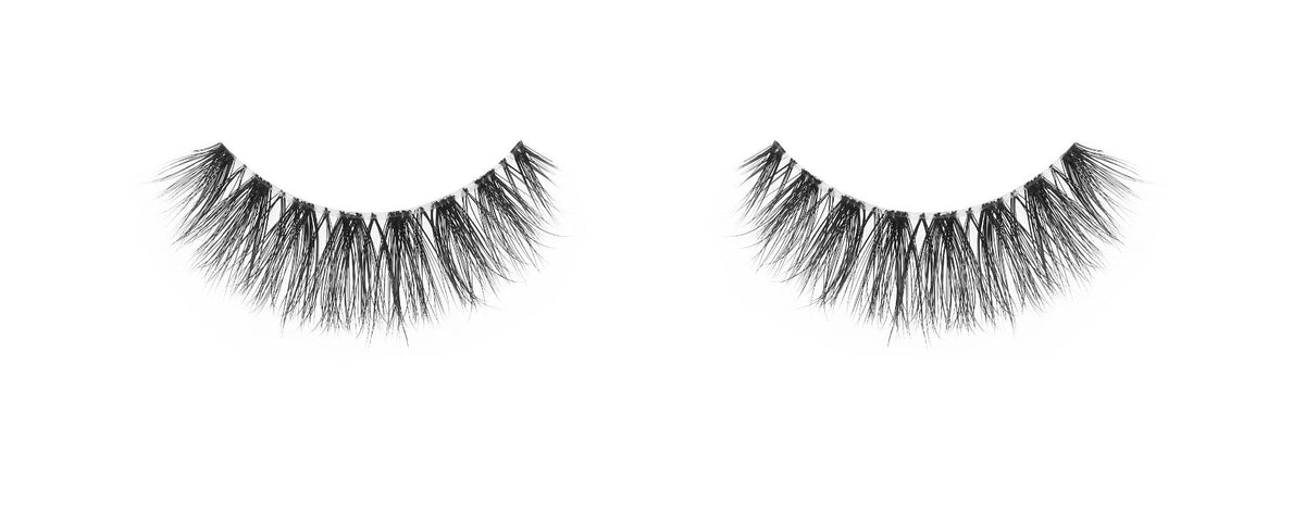 Ardell's 3D Faux Mink 858 faux eye lashes with round and crisscross lash style on a white background