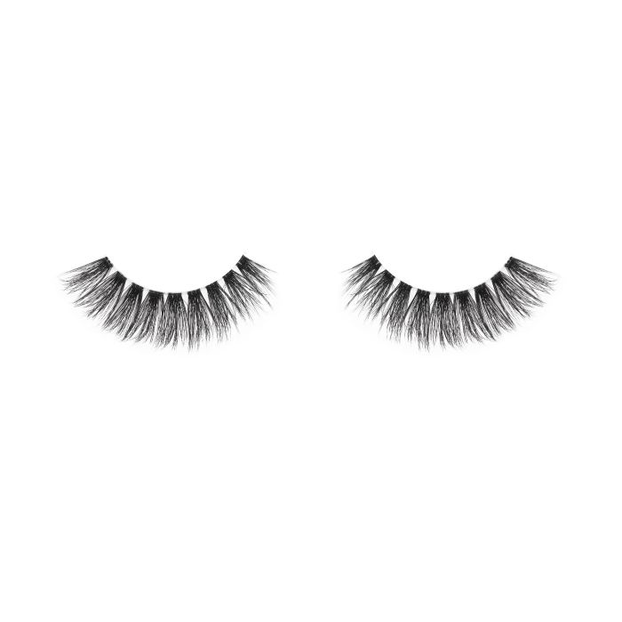Ardell 3D Faux Mink 860 false lashes on white background, highlighting layered volume and tapering.