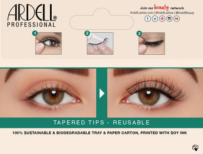 Back of Ardell's Ecolashes 454 packaging with application, removal instructions and pictures.
