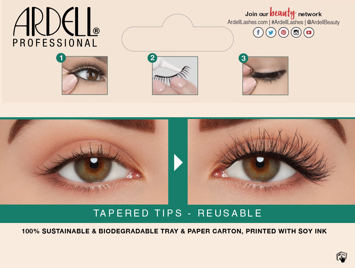 Back details of Ardell's Ecolashes 455 packaging with application & removal instructions & its inclusions