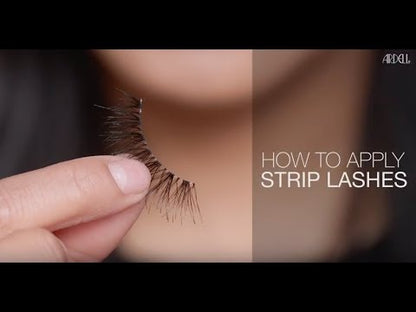 How to Apply Strip Lashes Tutorial Image showing how to apply Ardell strip lashes for a flawless, natural lash extension effect.