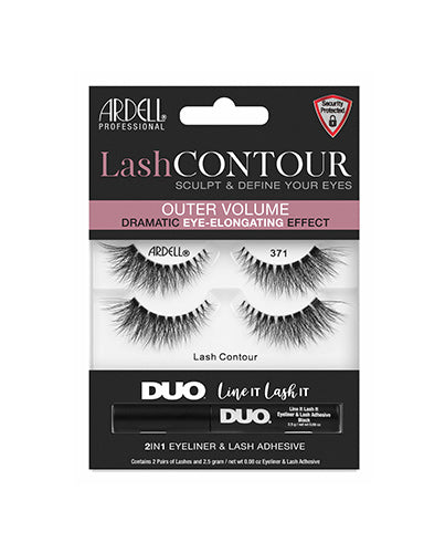 Front view of an Ardell Lash Contour 371 Eye-Elongating false lashes set in complete retail wall hook packaging